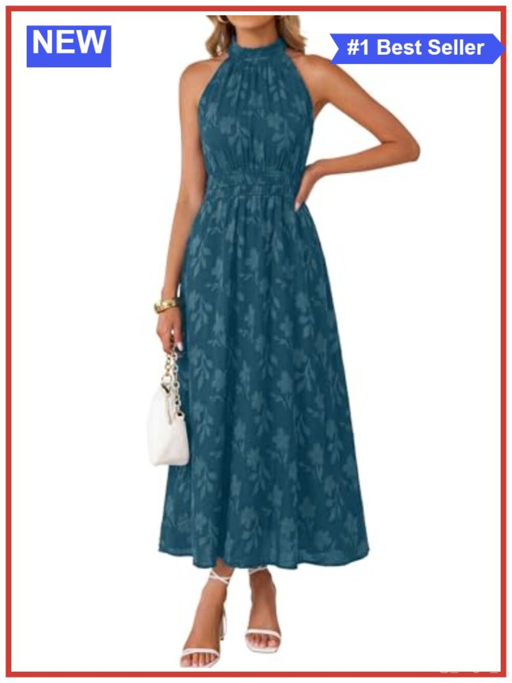 Halter Maxi Dress Floral Boho Wedding Guest Sleeveless A-Line
